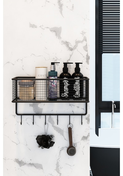 Metal Kancalı Banyo Sepeti Banyo Düzenleyici Organizer Duşluk Şampuanlık Banyo Köşesi Siyah