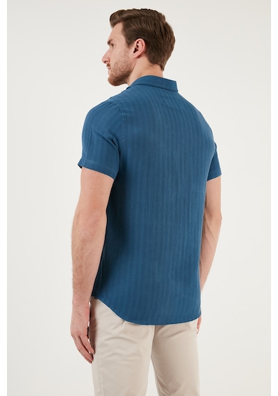 Buratti Pamuklu Regular Fit Kısa Kollu Erkek Gömlek Cf24S128230 Indigo