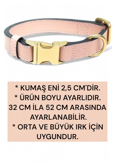 Hakiki Deri Köpek Boyun Tasması, Kişiye Özel Künyeli Lux Seri Pd Açık Pembe