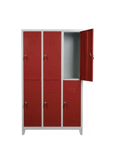 Standart 6 Gözlü Soyunma Dolabı Kırmızı 118x40x198