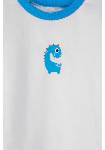 Luess Erkek Çocuk Dino Nakışlı %100 Pamuklu Sweatshirt 1-2 Yaş 5-6 Yaş -Beyaz