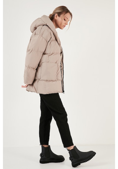 Lela Oversize Fit Kapüşonlu Şişme Bayan Mont 640Y047 Taş