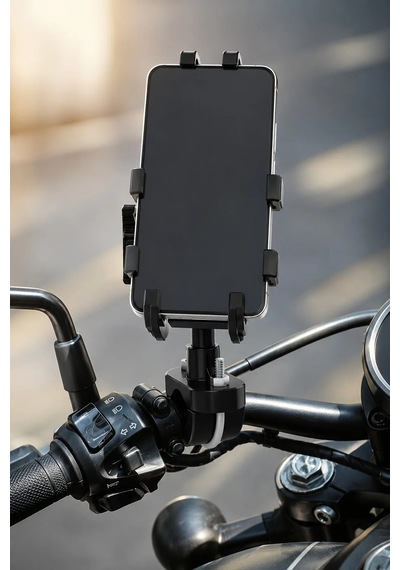 Exenar - Siyah - Motosiklet Titreşim Önleyici Motosiklet Telefon Tutucu Gidon Bağlantılı Motosiklet Scooter Bisiklet
