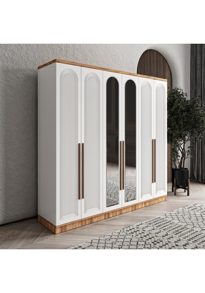 Rosa 6 Kapaklı Aynalı Komple Mdf Gardırop - Elbise Dolabı