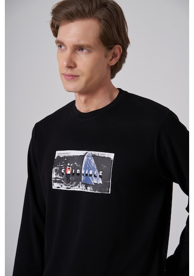 Morven Erkek Siyah Trend Baskılı Bisiklet Yaka Sweat-shirt 26ks063015001 Siyah