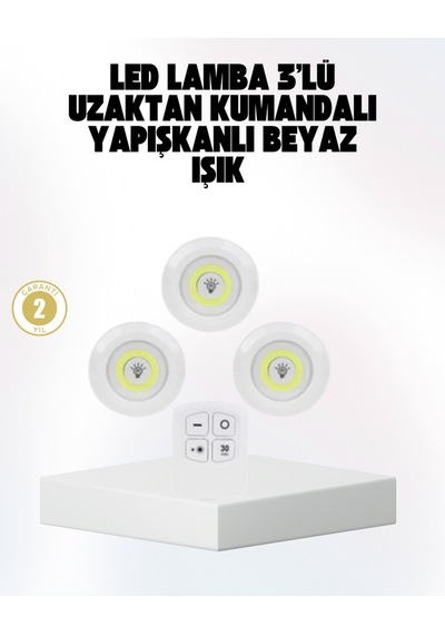 Kablosuz Gün Işığı 3 Lü Led Spot Lamba Kumandalı - Beyaz