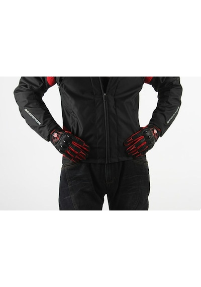Ebakbak Motosiklet Eldiveni Carbon Korumalı Deri Ve Cordura Kumaş Sertifikalı Motor Eldiven Kırmızı
