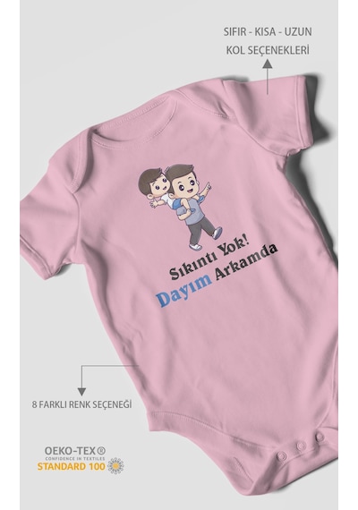Sıkıntı Yok Dayım Arkamda Baskılı Bebek Zıbını Çıtçıtlı Body %100 Pamuk Kısa Kol Koyu Pembe