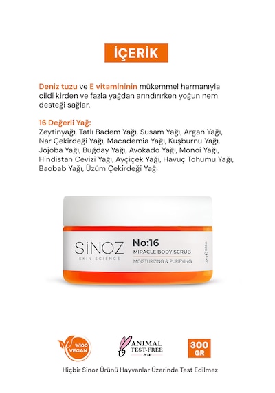 Sinoz No:16 Yoğun Nemlendirici ve Besleyici Vücut Peeling 300 G