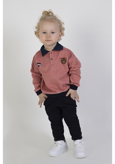 Harika Kids Erkek Bebek&çocuk İki İplik Kumaş Orta Kalınlıkta Polo Yaka Örme Basic Alt Üst Eşofman Takımı 001