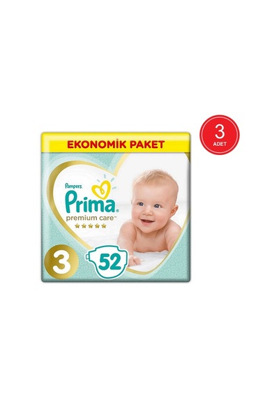 Prima Bebek Bezi Premium Care 3 Beden Ekonomik Paket 3 x 52 156 Adet 3'lü