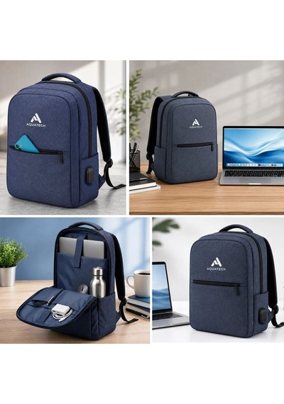 Laptop Sırt Çantası, Bilgisayar Korumalı İç Bölmeli Notebook Çantası, Organizer Cepli Ve Usb Şarj Portlu Lacivert