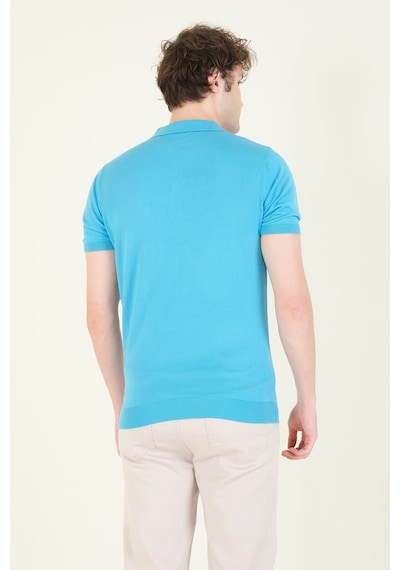 Giyim Dünyası Erkek Çıtçıtlı Desenli Polo Yaka Merserize T-shirt Mavi 001