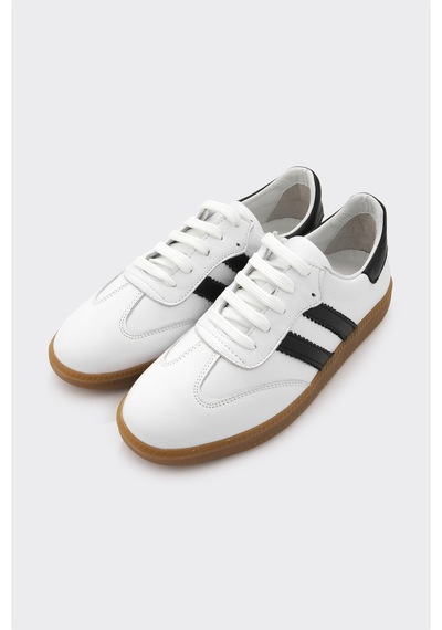 Derinet Comfort Taban Hakiki Deri Kadın Sneaker Beyaz Siyah Beyaz Siyah