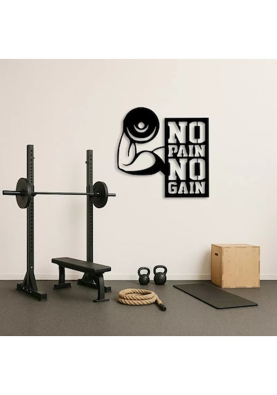 No Pain No Gain Motivasyon Yazılı Metal Duvar Tablosu Siyah