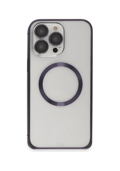 Joko Apple Uyumlu   iPhone 14 Pro Kılıf Metal Bumper Magneticsafe Kapak - Derin Mor Düz Renkli