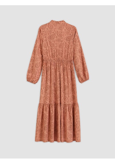 Lcw Modest Pembe Gömlek Yaka Desenli Belden Oturtma Kadın Elbise