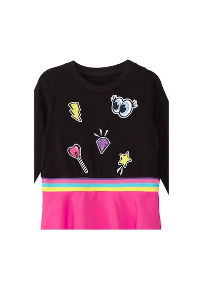 Denokids Emojili Beli Lastikli Siyah Pembe Kışlık Kız Çocuk Elbise