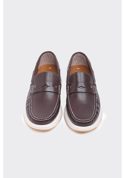 Derinet Hakiki Deri Erkek Loafer Ayakkabı Kahve Kahve