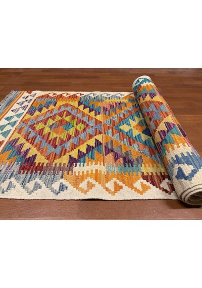 El Dokuma Afgan Kilim 100% Yün Harıka Desenlı Kök Boya Çok Renkli