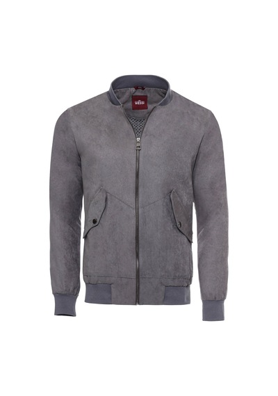 Gri Cepli Süet Bomber Mont - Wessi Siyah