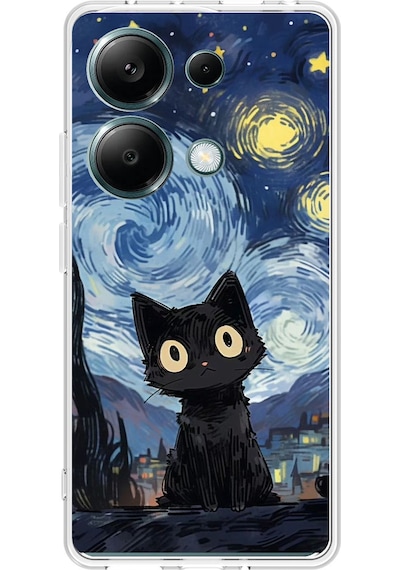Redmi Note 13 Pro 4g Uyumlu Gece Yarısı Kedi Tasarımlı Baskılı Silikon Kılıf Renkli