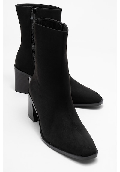 Luvishoes Luvi Shoes Chara Siyah Süet Kadın Kalın Topuklu Bot Siyah Süet