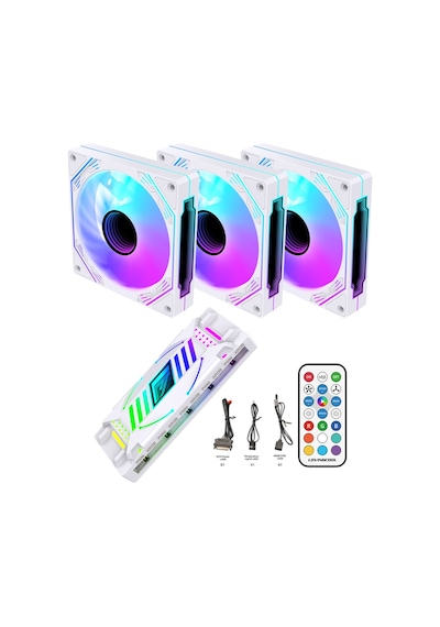 Ng-a120w 3'lü Set 120mm Argb Pwm Kasa Fanı Ve Kumandalı Kontrolcü Beyaz