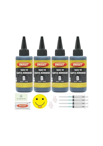 Ekoset Canon Uyumlu Bitmeyen Kartuş Mürekkebi Siyah 4'lü Set