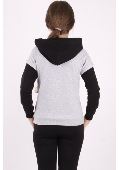 Toontoy Kız Çocuk Relax Baskılı Sweatshirt Gri Melanj