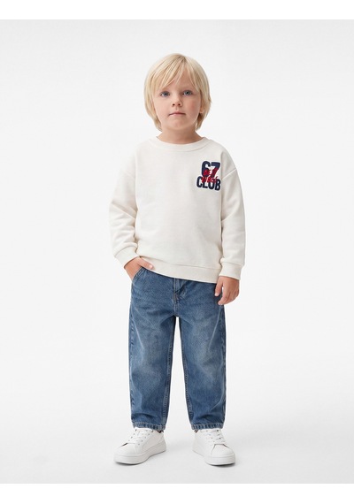 Koton Baskı Detaylı Bisiklet Yaka Uzun Kollu Şardonlu Sweatshirt Ekru 7wmb10123tk