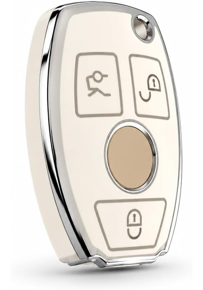 Autohan Keys Mercedes İle Uyumlu 2001-2016 Be Tipi Nano Anahtar Kılıfı, Beyaz, Gümüş Renk