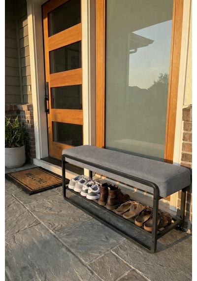 Line Modern Bench Puf 120 Cm - Antre, Giriş Holü , Ofis İçin Şık Dekoratif Bench Gri