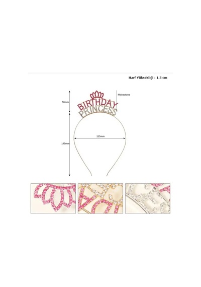 Kristal Taşlı Pembe Birthday Princess Yazılı Parti Tacı 19x11 Cm Bx40 Diğer