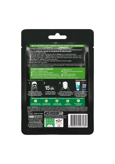 Skin Naturals Kömürlü Kağıt Yüz Maskesi Siyah Çay 37277344