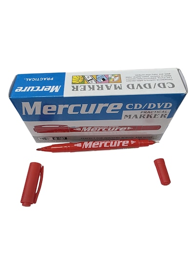 Mercure 1.00mm-0,5mm Çift Uçlu Cd/dvd Kalem Kırmzı 12 Adet Kırmızı