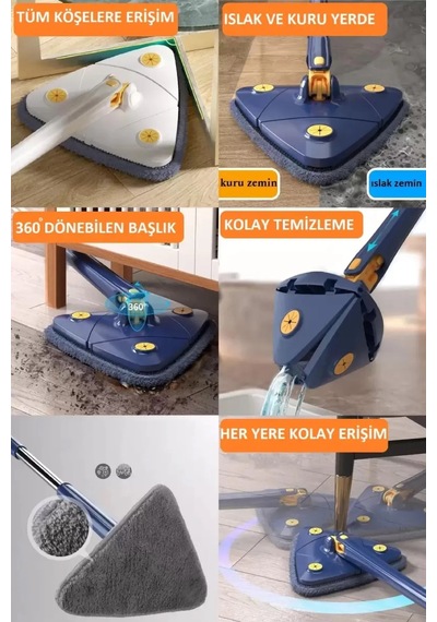 1+1 Hediye Bezli Kendinden Sıkmalı Üçgen Mop