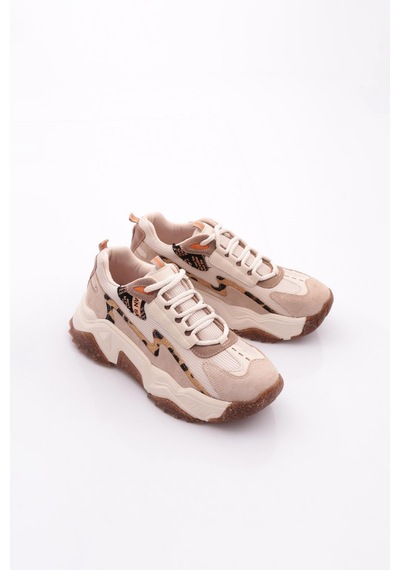 Dgn 65135 Kadin Kalin Taban Spor Ayakkabi Bej Rose Leopar