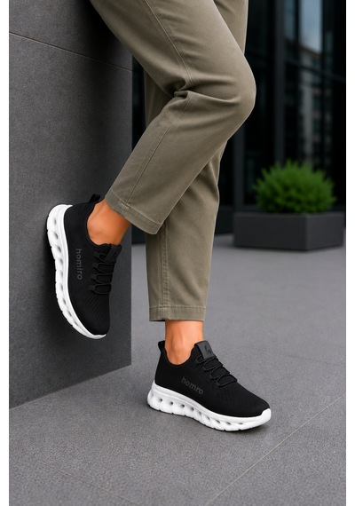 Homiro Unisex Triko Sneaker Hafif Taban Günlük Spor Ayakkabı SİYAH-BEYAZ