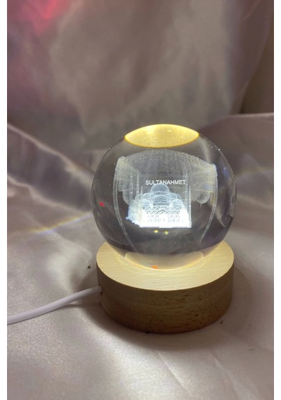 Sultan Ahmet 3d Led Işık Gecelambası Cam Küre Tek Renk Günışığı Ahşap Sultanahmet Cami Gece Lambası7 Cm