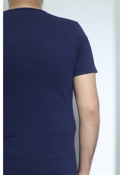 Santa Dmctekstil Erkek Düz Spor Kesim Dar Kalıp Bisiklet Yaka Basic T-shirt Lacivert