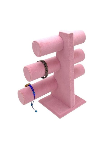 Bileklik Ve Takı Standı 3 Kademeli Pembe Kumaş Kaplama