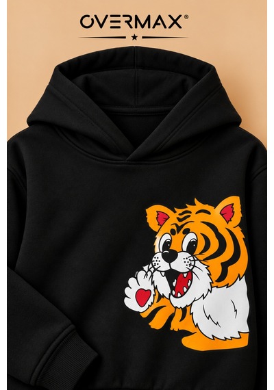 Overmax Yavru Kaplan Baskılı Çocuk Kapüşonlu Sweatshirt Takımı 3-12 Yaş Siyah Üst- Siyah Alt - 915657947 Siyah Üst- Siyah Alt