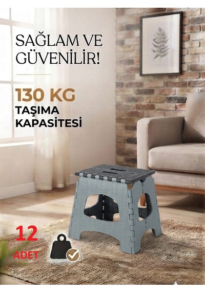 12 Adet Küçük Sağlam Dayanıklı Kullanışlı Şık Katlanır Tabure Ma084 Gri 12 Adet