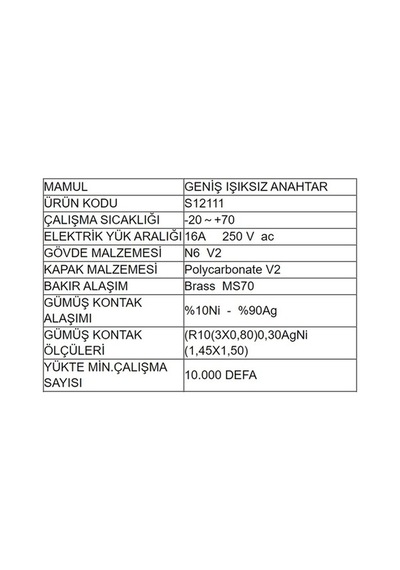 Açma Kapama Anahtar Geniş Işıklı Şalter S12111