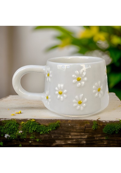 Klasik Çayır Papatya Seramik Kupa Bardak Mug