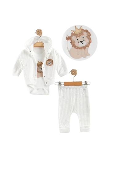 Nayinom Baby Nayinom Minik Aslan Figürlü Erkek Bebek 3'lü Takım - Kapüşonlu Hırka, Uzun Kollu Zıbın Ve Pantolon Seti Beyaz Nayinom Baby Nayinom Minik Aslan Figürlü Erkek Bebek 3'lü Takım - Kapüşonlu Hırka, Uzun Kollu Zıbın Ve Pantolon Seti Beyaz