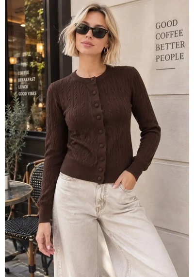 Park Karon Kadın Lüks Korspan Core-spun İplik Saç Örgü Bisiklet Yaka Triko Hırka 12551 Koyu Kahverengi Park Karon Kadın Lüks Korspan Core-spun İplik Saç Örgü Bisiklet Yaka Triko Hırka 12551 Koyu Kahverengi