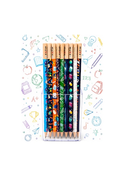 School Desenli Kurşun Kalem 2b Fatih 12 Adet Çok Renkli