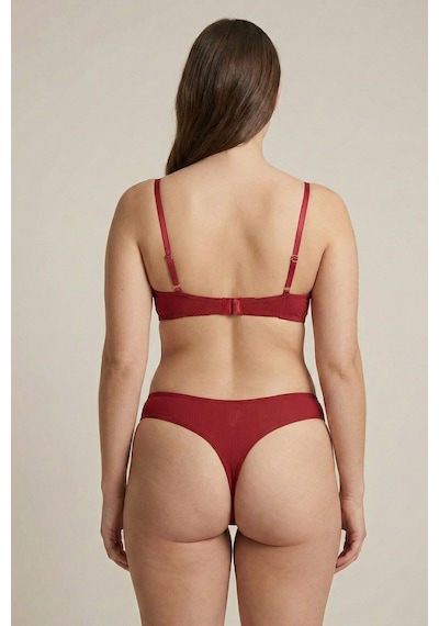 Bordo Ribana Dokulu Kapsız Bralet Takım